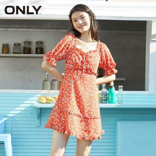 ONLY Womens Bubble Sleeve Floral Printed Cake Short Dress|120307073