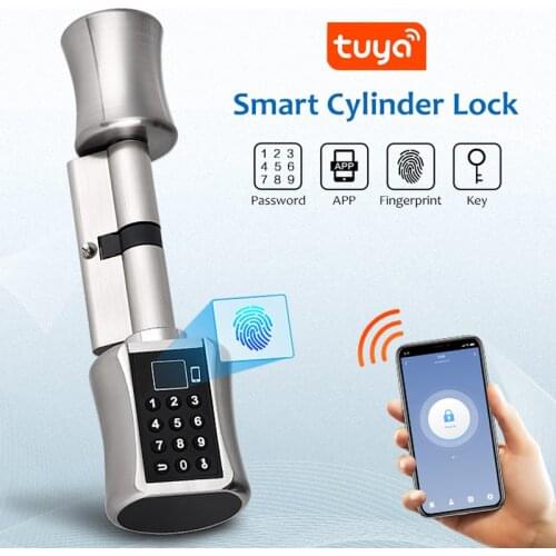Tuya APP Biometric Fingerprint Cylinder Lock Electronic Smart Door Lock Digital Keypad Code Keyless Lock Home/Apartme