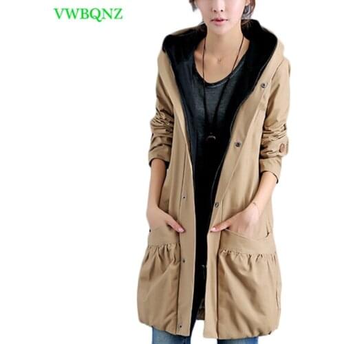 Fake two pieces Plus size Windbreaker coat Women spring Loose Long Trench coats Womens Casual Hooded Cardigan Overcoats A218