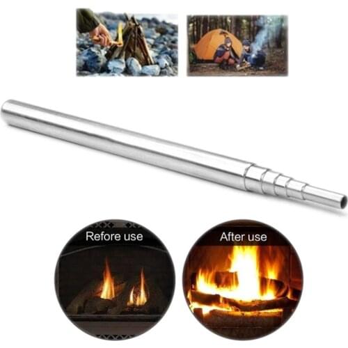 Retractable Straw Outdoor Cooking Survival Blow Fire Stainless Camping Steel Tube Tool Blowpipe Tube Retractable Outdoor