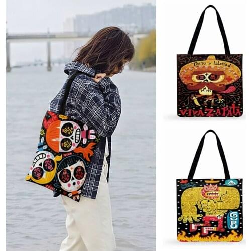 Retro South American Cartoon Painting Print Tote Bag For Women Casual Tote Ladies Shoulder Bag Foldable Shopping Bag Beach Tote