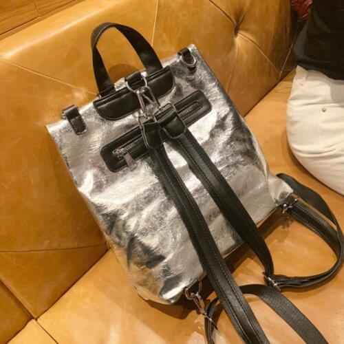 Split Leather Famous Brand Backpack Female New Silver Casual Travel Backpack Fashion School Satchel Laptop Backpack Women