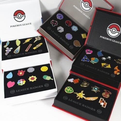Pokemon League GYM Badge Anime Figures Pocket Monster King of Heaven Gymnasium Metal Badge Pikachu Mew-two Toys for Kid Children