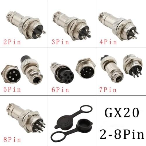 2Pcs GX20 2-8Pin Male Female Aviation Connector 2/3/4/5/6/7/8P Wire Panel Socket Plug Rubber Cap Waterproof Cover Adapter