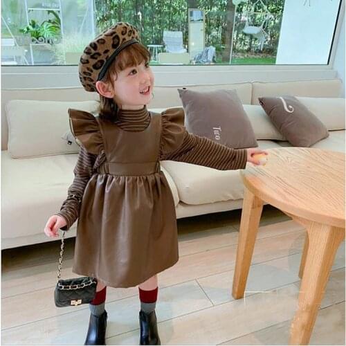 2020 baby girls clothing sets PU faux leather dresses +t-shirt 2 pieces 1 2 3 years old cute