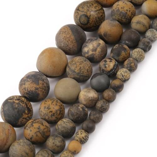 4/6/8/10mm Dull Polish Matte Brown Flower Jaspers Round Natural Stone Beads for Jewelry Making DIY Bracelet Accessories 15