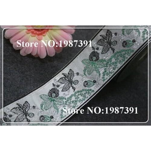 5yards/lot wide 6cm Woven Jacquard Ribbon silver background flowers pattern curtain and clothing accessory LS-5467
