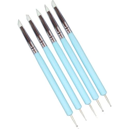 5 X 2 Way Pottery Clay Ball Styluses Tools Polymer Clay Sculpture Tool Nail Art Tools Silicone Color Shapers Dotting Tool Brush