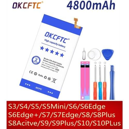OKCFTC Battery For Samsung Galaxy S7 S6 Edge Plus S8 S5 S4 S3 S9 S10+ Plus G920F G925F G930F G935F G950F Replacement Bateria