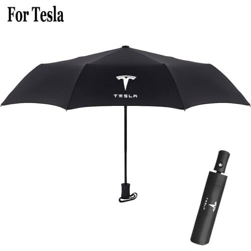 Car Umbrella For Tesla Model S X Y 3 Logo Emblem Automatic Fold Men Women Business Travel Windproof Sun Protection Parasol Black