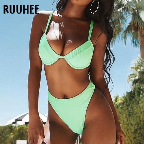 RUUHEE Push Up Bikini Women 2021 Sexy Swimsuit Women Solid Bathing Suit Beach Wear Summer High Cut Brazilian Biquini Female