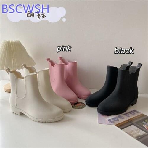 Rain Boots Female Adult Ankle Martin Boots Water Shoes Non-slip Waterproof Wear-resistant Student Fashion Solid Color Boots