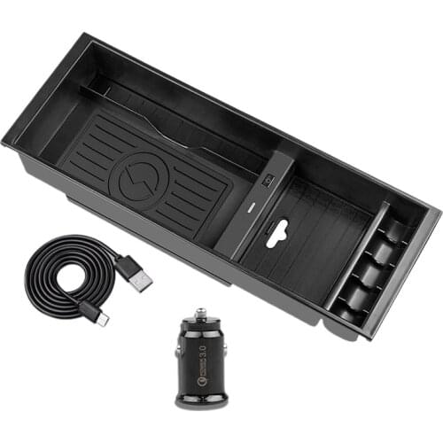 Center Console Organizer Wireless Charger 10W QI Phone Charging Storage Box for Ford F150 F-150 2015-20 Car Armrest Box