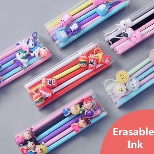 6Pcs/Set 0.5mm Black Ink Gel Pen Erasable Refill Rod Erasable Pen Washable Handle School Writing Stationery Gel Ink Pen