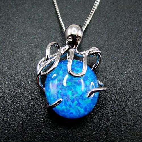 Hot Selling Beautiful See Animals 925 Sterling Silver Fire Opal Octopus Womens Pendant Necklace For Gift