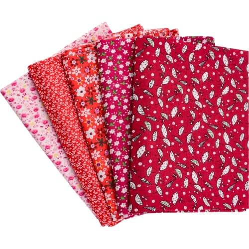 Dark Red Printed Little Flowers Designs Cotton Fabric Pre-Cut Fat Quarter Patchwork for DIY Crafts Home Textile Art Work Tissue