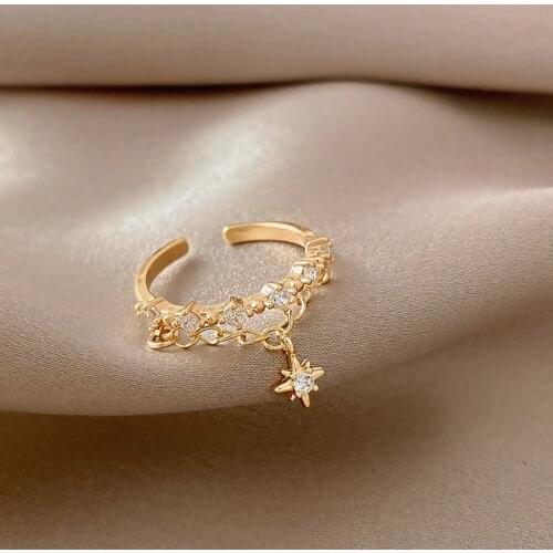 2021 Classic Star Element Pendant Gold Opening Rings For Woman Korean Fashion Jewelry Wedding Party Girls Unusual Sexy Ring Set