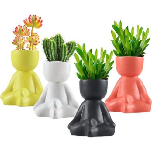 Creative Human Shaped Ceramic Plant Pot Zen Cactus Pots Mini Planter Container For Succulents Flowerpot Desktop Decoration 2021