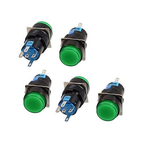 Round Green 5-Terminal SPDT Self Lock NO NC Push Button Switch 24V