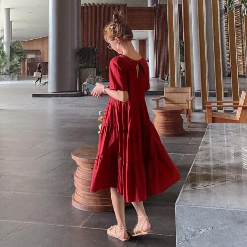 Summer Maternity Dresses Pregnant Woman Clothes French Retro Red Loose Large Size Pregnancy Clothes Ropa Maternal Dresses BE50DR