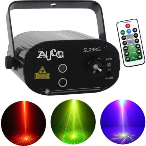 Mini 9 Big Red Green Laser Gobos Projector Lights 3W Blue LED Mixing Effect Home Party Show Stage Lighting Remote Music SL09RG