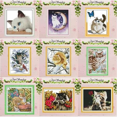 Lovely fat lazy cat birds counted 11CT 14CT animals Cross Stitch Sets DIY Cross-stitch Kits Embroidery Needlework Home Decor