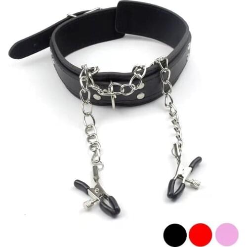 Sexy PU Leather Chain Collar with Leash BDSM Bondage Fetishs Necklace Adult Lingerie Sex Accessories for Woman Juguetes Sexul3s