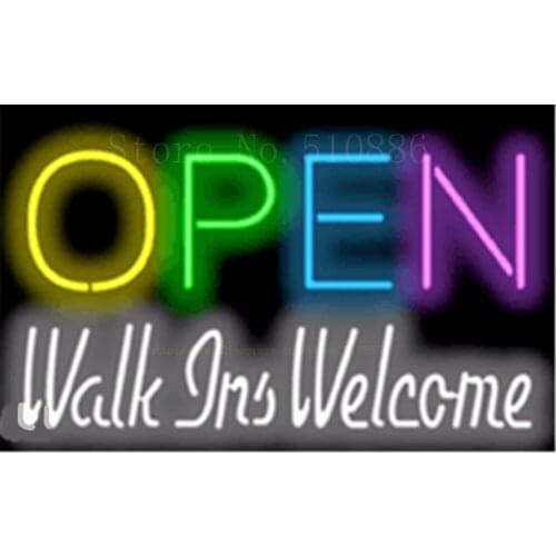Open Walk Ins Welcome Salon Glass Tube Car neon sign Businese Handcrafted Club Pub Shop Store Signs Signboard Signage 19"x15"