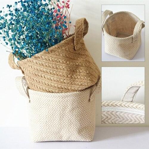 Braided Jute Cloth Flowerpot Storage Basket Cotton Linen Weaving Desktop Storage Box Kids Toys Sundries Organizer Laundry Basket