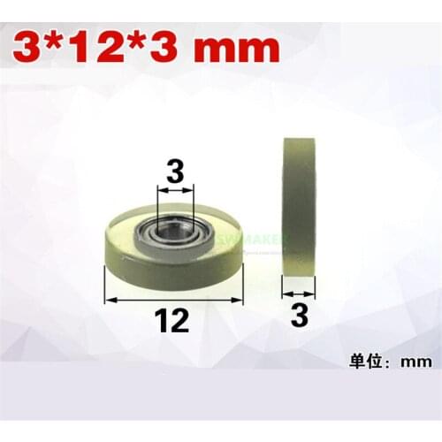 1pcs 3*12*3mm coated polyurethane PU wheel, mute and transparent, 683 bearing pulley, Printer roller wheel