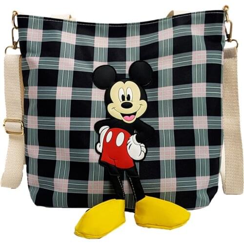 Hot Disney Mickey Mouse Mickey cartoon woman Bag Handbag Shoulder Bag nylon Plaid fashion large capacity zipper cute bag