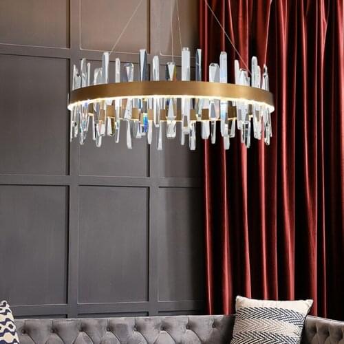Post Modern Luxury K9 Crystal Led Pendant Light Living Room Lustre Gold Steel Led Pendant Lamp Suspend Lamp Drop Light Fixtures