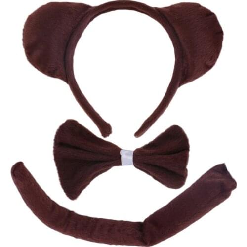 Child Adult Animal Costume Sets Round Monkey Ears Headband Bow Ties Long Tail Halloween Birthday Party Favors Cosplay Kit