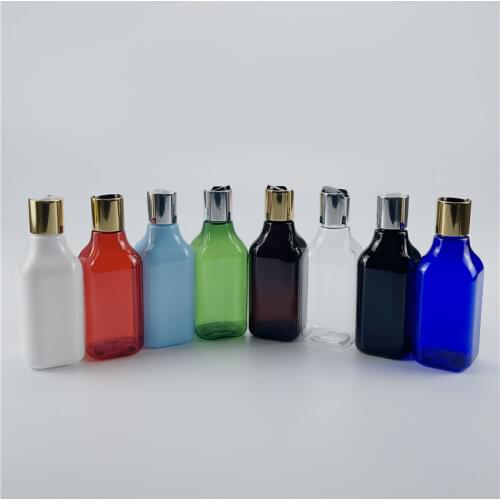200ML 24pcs Black Square Plastic Bottle With Gold/Silver Disc Top Cap,Shampoo/Lotion Packaging Bottle, Empty Cosmetic Container