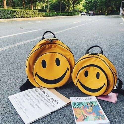 Childrens round smiley face backpack 2021 new Korean female leisure travel parent-child backpack big childrens school bag