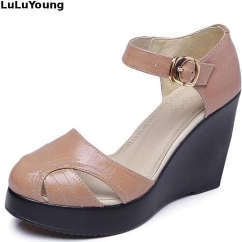 Sandals Womens Ummer Fashion Cowskin Comfortable High-heeled Wedges Platform Genuine Leather Shoes
