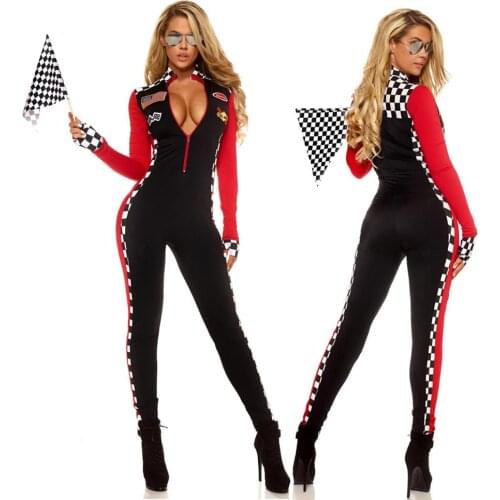 Sexy Lady Super Racer Car Girl Jumpsuit Racing Driver Costume Fancy Dress Outfit