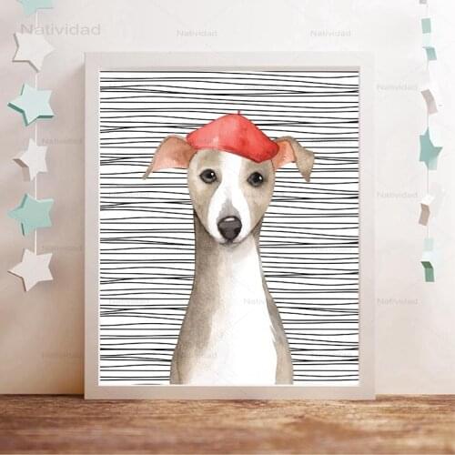 Modern Striped Background Cartoon Dog Poster Kawaii Animals Canvas Painting Hd Print Wall Art Picture For Living Room Decoration