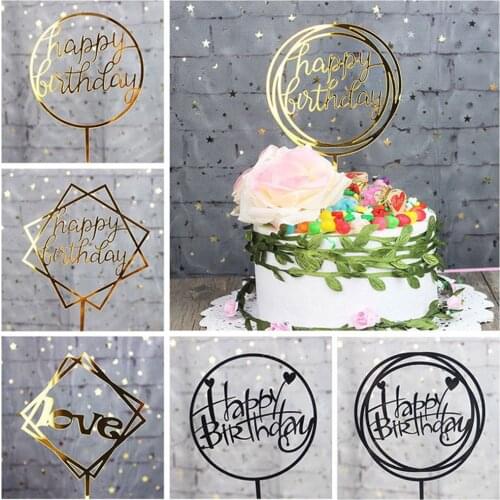 Happy birthday cake topper Supplies Acrylic Baking cake Insert Decor Cupcake wedding Birthday Party Decoration Cake Top Flag