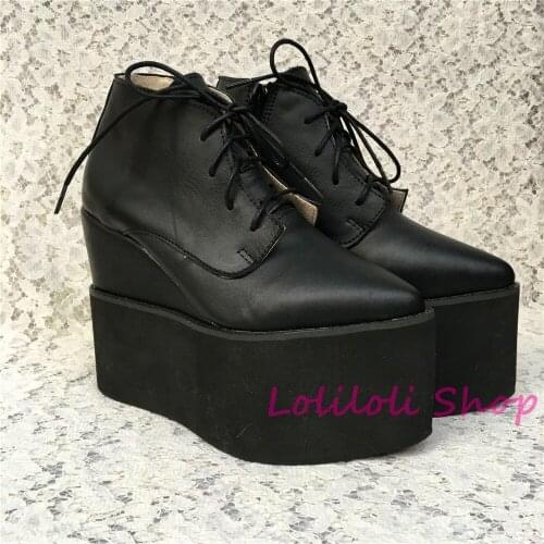 Princess sweet gothic lolita shoes Lolilloliyoyo antaina thick step-bottom black bright leather skin flat shoes custom 5211n-2