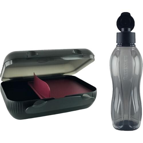 Tupperware Black Lunch Box and Eco Bottle Black 1 Liter