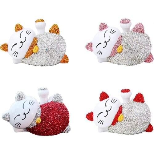 Car Solar Lucky Cat Ornaments Rhinestone Beckoning Cat Car Ornaments With Diamond Car Interior Decoration