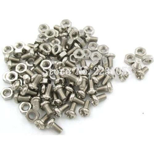 100PCS M3 Stainless Steel Cross Recessed Pan Head Screws With Nut Phillips Screws Set M3*5mm 50 Sets
