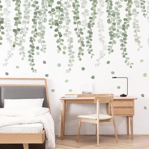 LuanQI 1Pc Modern Plant Green Leaves Wall Stickers Waterproof Kitchen Living Room DIY Decoration Wallpapers Wall Flower 98X57CM