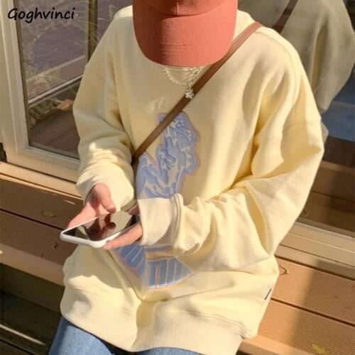 Hoodies Women Pullover Cotton Solid Design Print Loose Korean Style Ins Leisure Comfortable Sweatshirts Female Harajuku Fashion