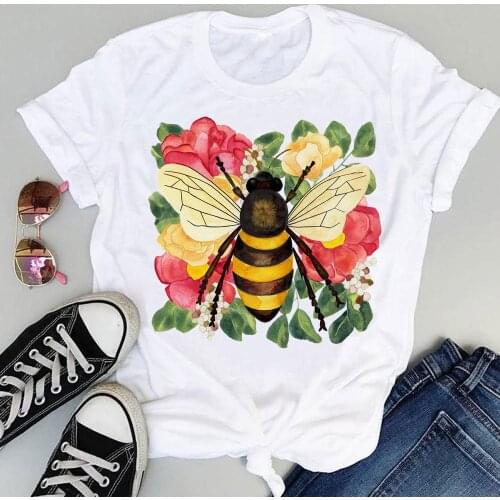 Women Cartoon Watercolor Floral Flower Cute Short Sleeve Sweet Summer Fashion Print Lovely Clothes Tops Tees Tshirt T-Shirt