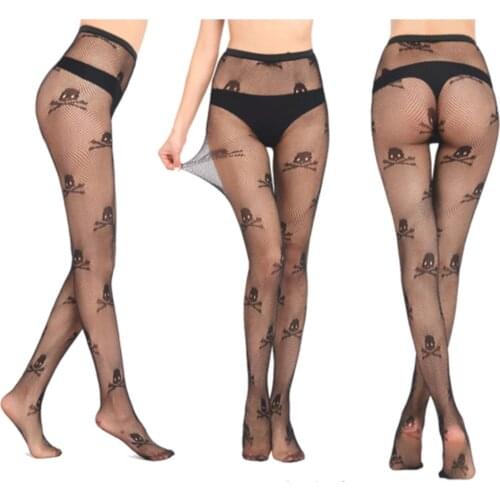 Female Pantyhose, Moon/ Skull/ Bowknot Patterns Hollow Out Stockings Leggings for Spring Summer