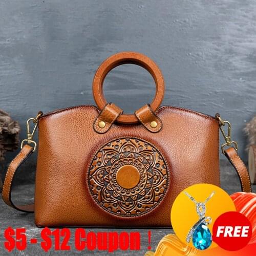 CGA Women Bags Genuine Leather Retro Handbags 2021 New First Layer Cowhide Leisure Large Capacity Shoulder & Crossbody Bag