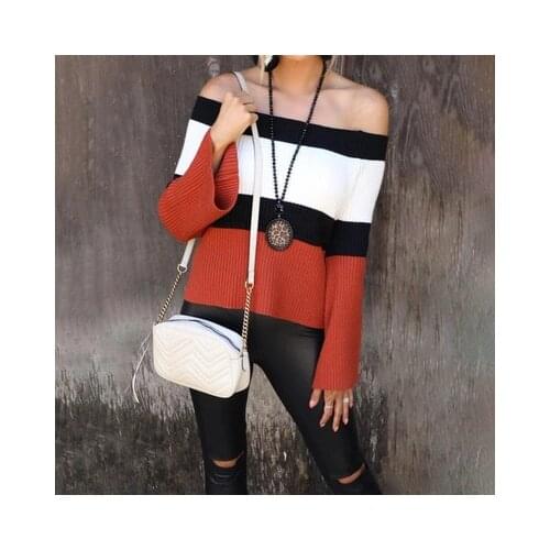 Autumn And Winter Fashion New Female European And American Sexy Straight Neck Long Sleeve Slim Fit Sweater Pullover Sweater