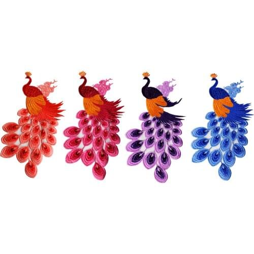 1piece Fashion Peacock Embroidery Applique Feather Lace Fabric Repair Patches Sew on Ethic Costume Dress Decorated Craft T2613
